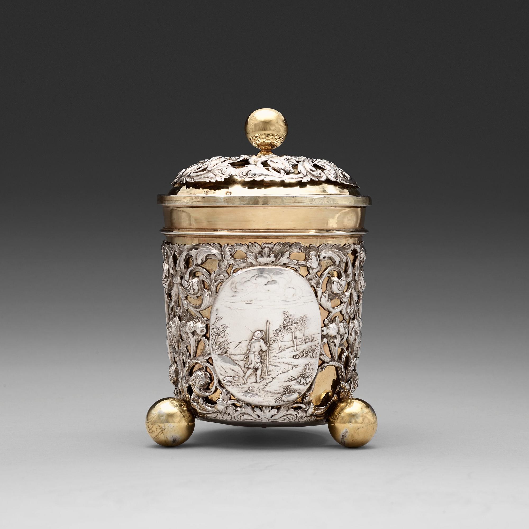 A German 18th century parcel-gilt beaker and cover, marks possibly of Antoni II Grill, Augsburg (1720-1734).