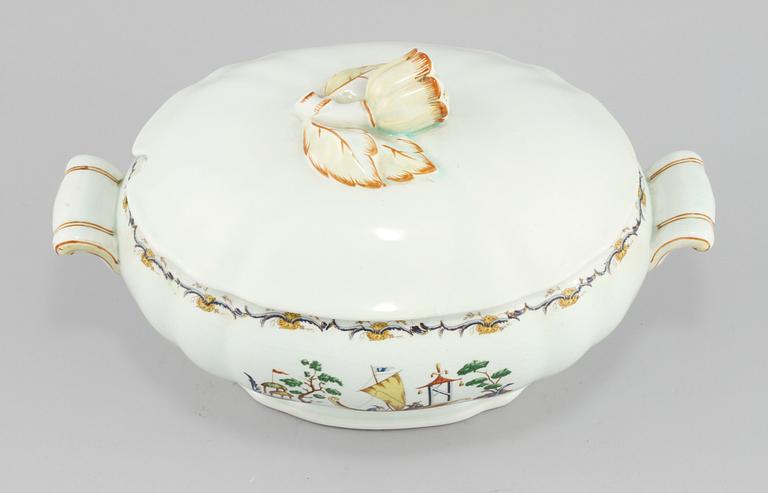 TERRIN med LOCK, flintgods, "Mah-Jong", Rörstrand, 1900-tal.