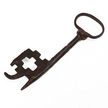 A set of a wrought iron key and wick snuffer, 17th - 18th century.