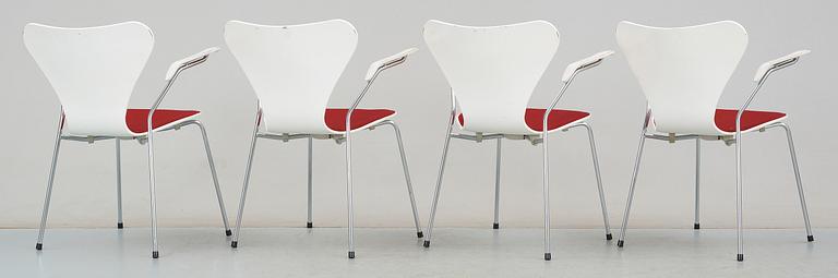 KARMSTOLAR, 4 st, "Sjuan", Arne Jacobsen, Fritz Hansen, formgiven 1955.