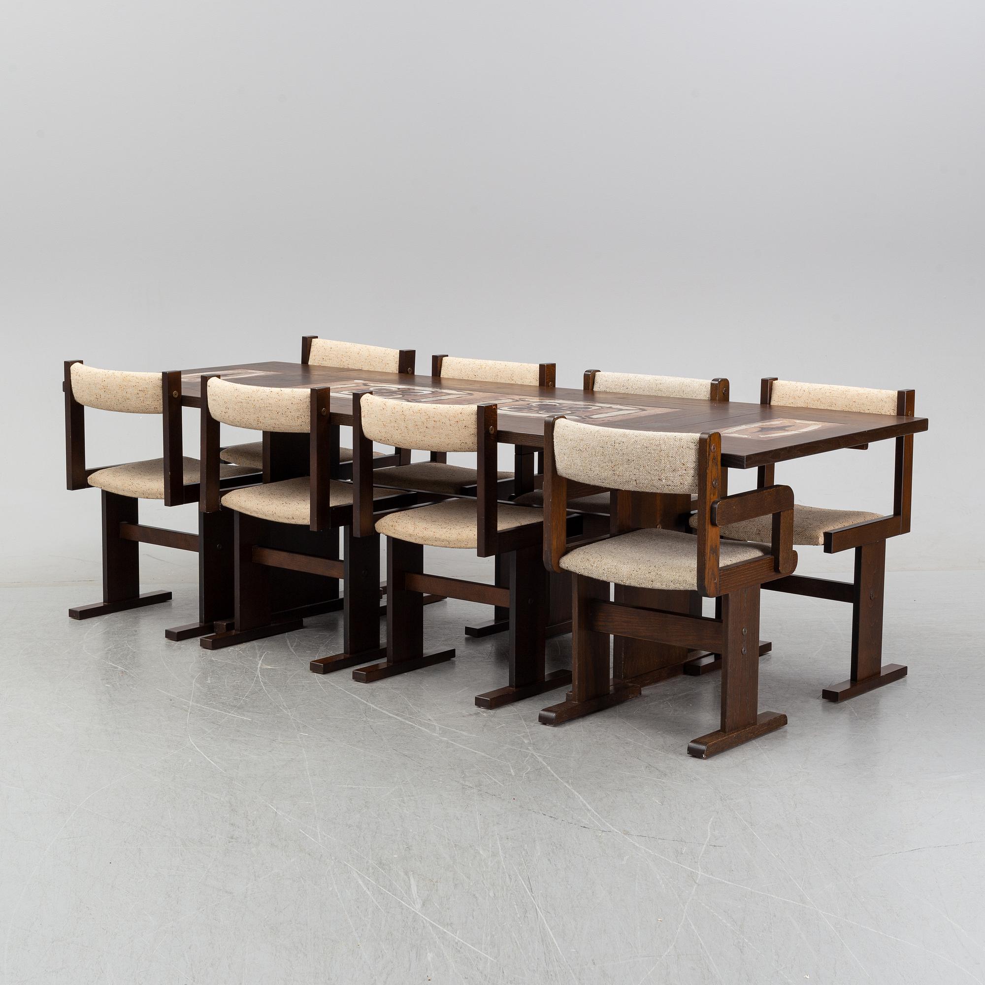 A Danish dining table and eight chairs from Gangsø Møbler A/S, 1960's-70's.