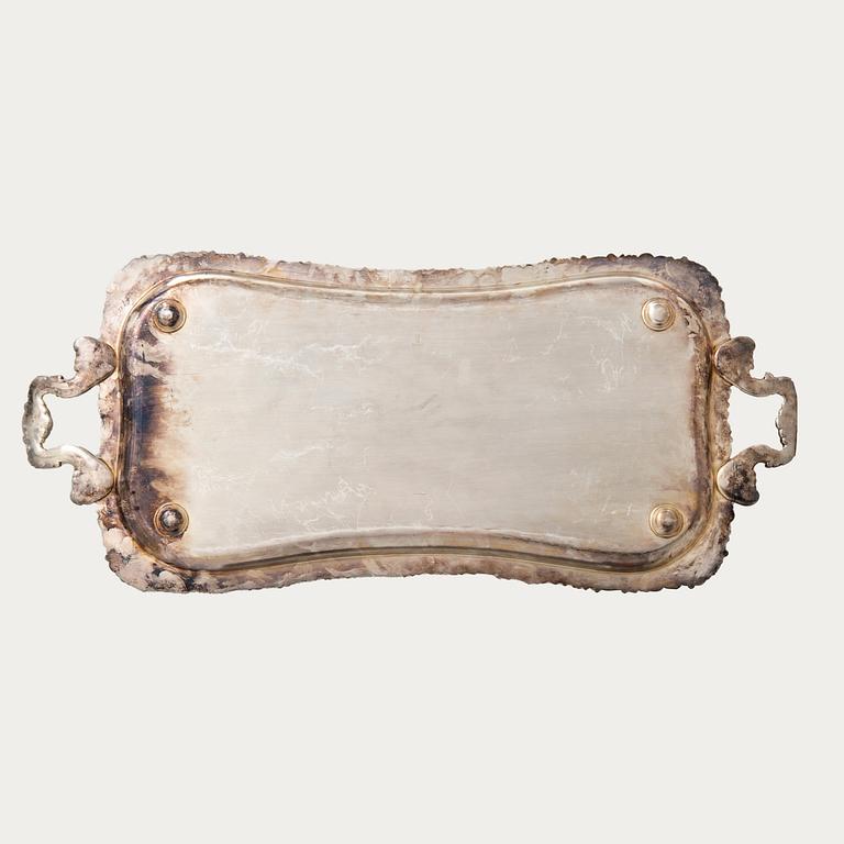 Tray in Rococo style, silver-plated, mid-20th century.