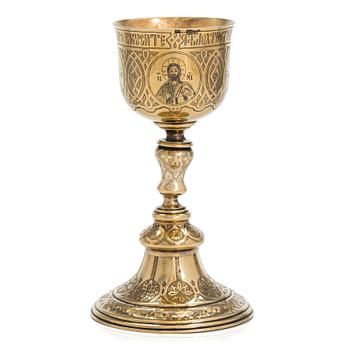 Chalice in gilded silver, unidentified master's mark A:C, Moscow, Russia 1873.