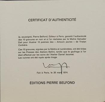 SALVADOR DALÍ, 10 engravings with gold paint, "Les Amours Jaunes", signed and numbered 83/300.