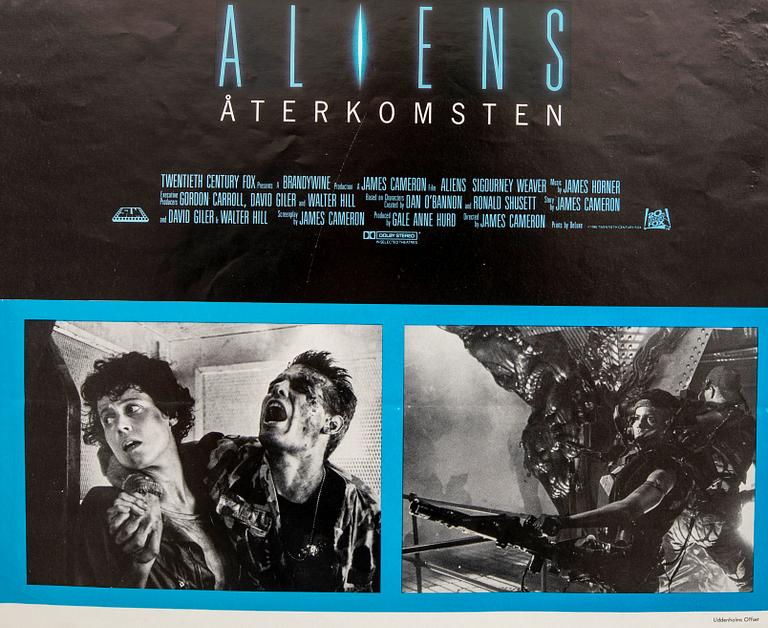 Filmaffsicher 3 st. "Aliens Återuppstår" och Aliens Återkomst, Sverige 1986. "Aliens Le Retour", Belgien 1986.