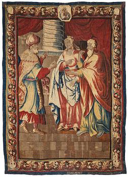 172. A TAPESTRY, tapestry weave, ca 299,5 x 212,5 cm, signed FOVRUIERES, 
DELANRIEVE.M.R.DABUSSON, Aubusson 17th century.