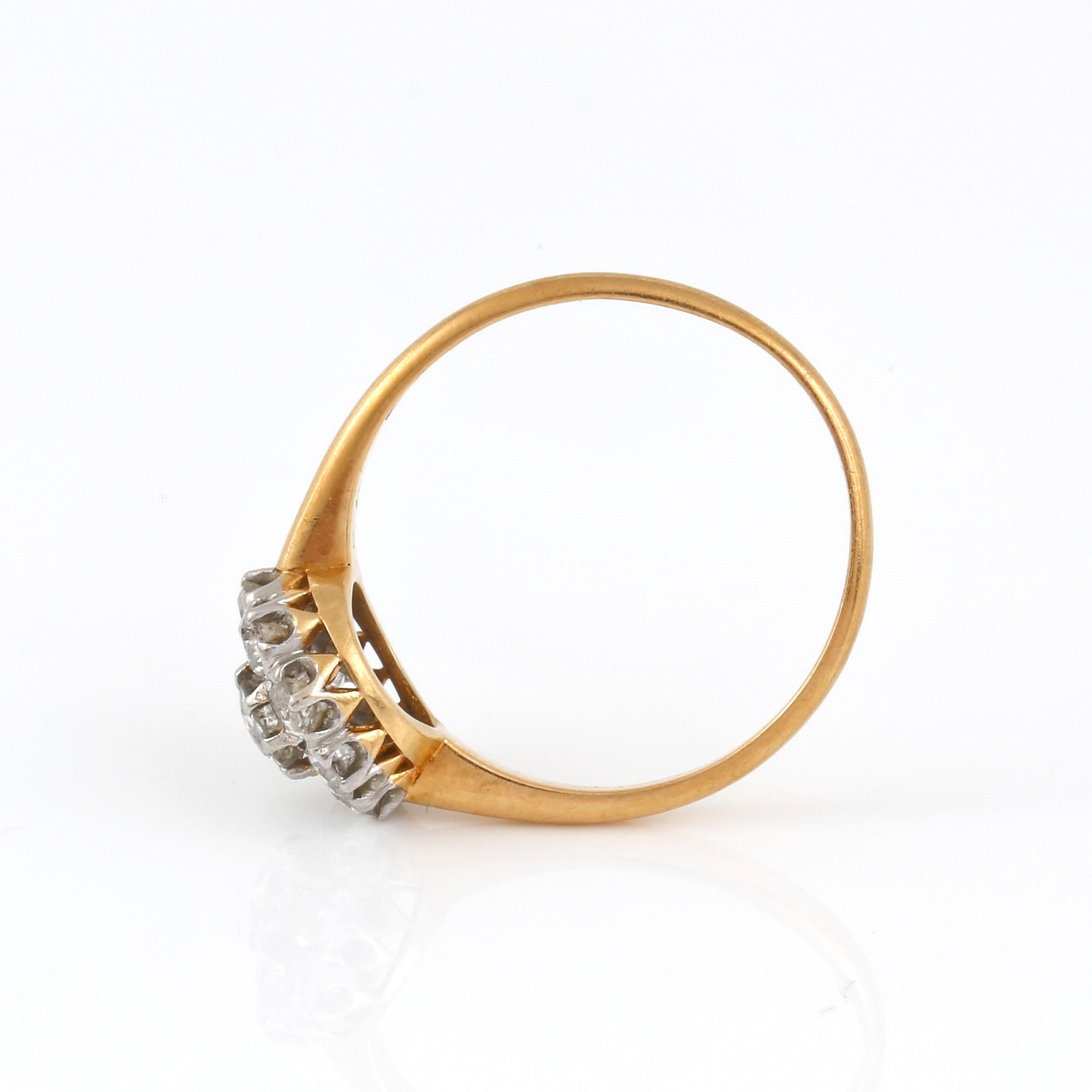 RING, 18K guld med gammalslipade diamanter tot ca 0,89 ct, I Sundström, Stockholm, 1913. Vikt 2,60 g.