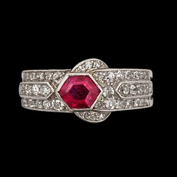 A untreated 0.75 ct ruby and diamond ring. Total carat weight of rubies circa 0.40 ct.