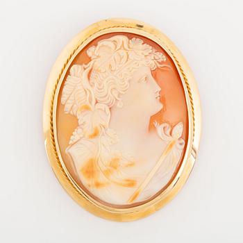 Brosch/hänge 18K guld med snäckskalskamé.