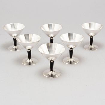 FOLKE ARSTRÖM, cocktailglas, 6 st, samt  bricka, nysilver, 1930/40-tal.