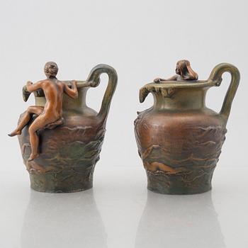 Charles Perron (1862-1934), a pair of similar Art Nouveau vases, early 20th Century.