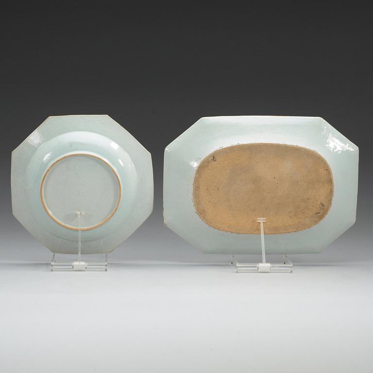 FAT och TALLRIKAR, fem stycken, vapenporslin. Qing dynastin, Qianlong (1736-95).
