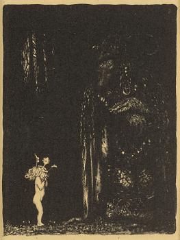 John Bauer, litografi, ur sviten: "Troll", 1915. Signerad JB i trycket.