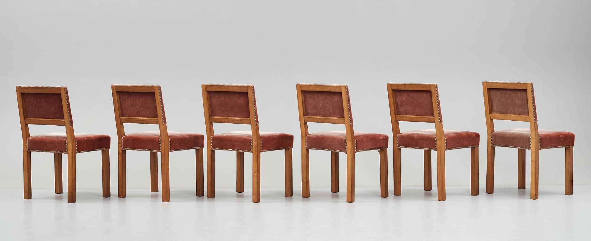 Oscar Nilsson, tillskrivna, stolar, 6 stycken sannolikt utförda hos Isidor Hörlin AB, Stockholm 1930-40-tal.