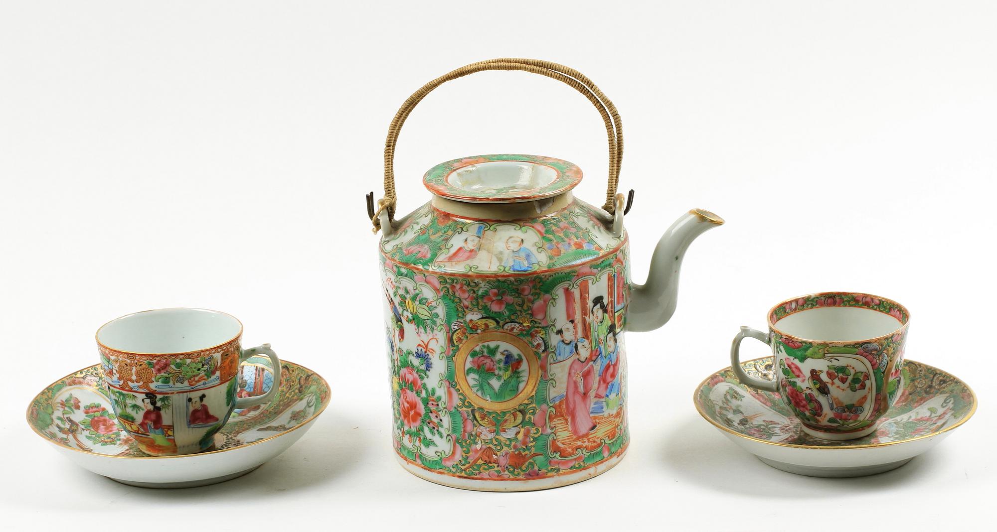 PARTI PORSLIN, 5 delar, Kanton, Kina, 1800-talets andra hälft.