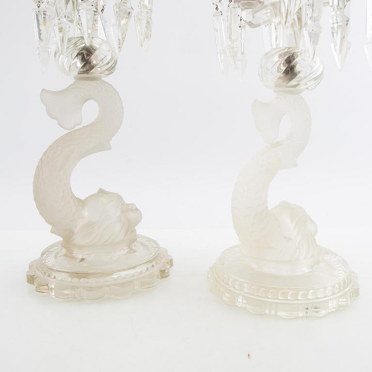Candelabra, a pair, glass, 20th century.