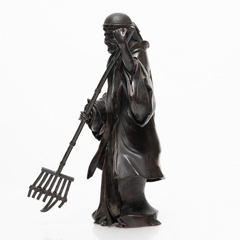 A Japanese bronze sculpture, of a gardener, Meiji period (1868-1912).