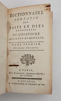 DICTIONNAIRE PORTATIF DES FAITS ET DITS...DE L´HISTOIRE..., 2 vol, Paris 1768.