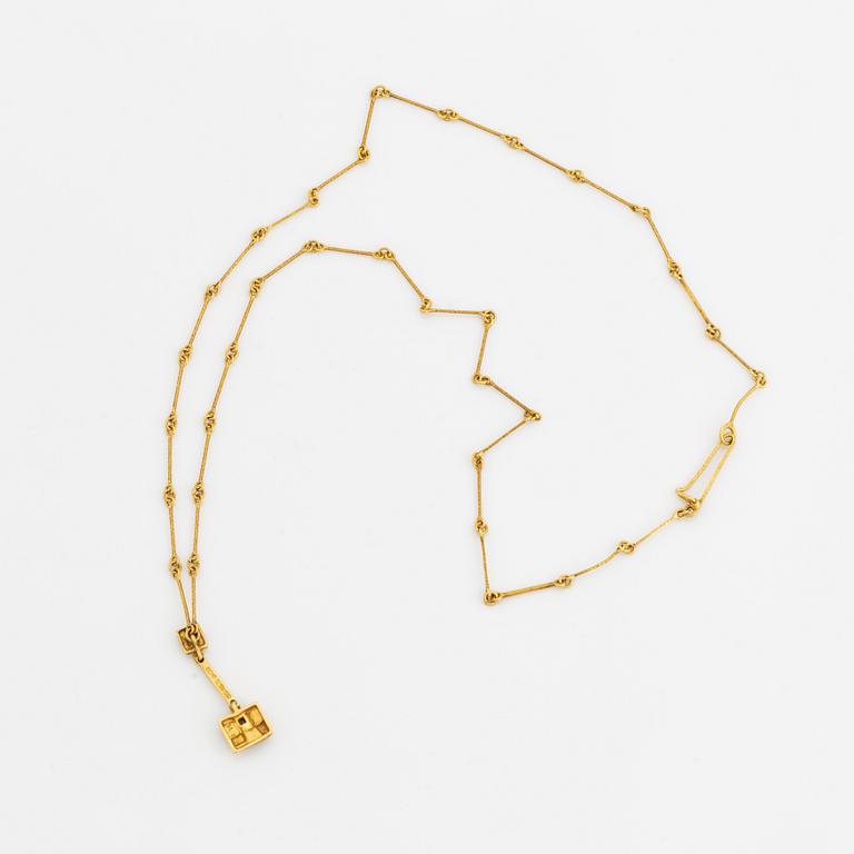 Björn Weckström, necklace and earrings,  18K gold with eight cut and brilliant cut diamonds.