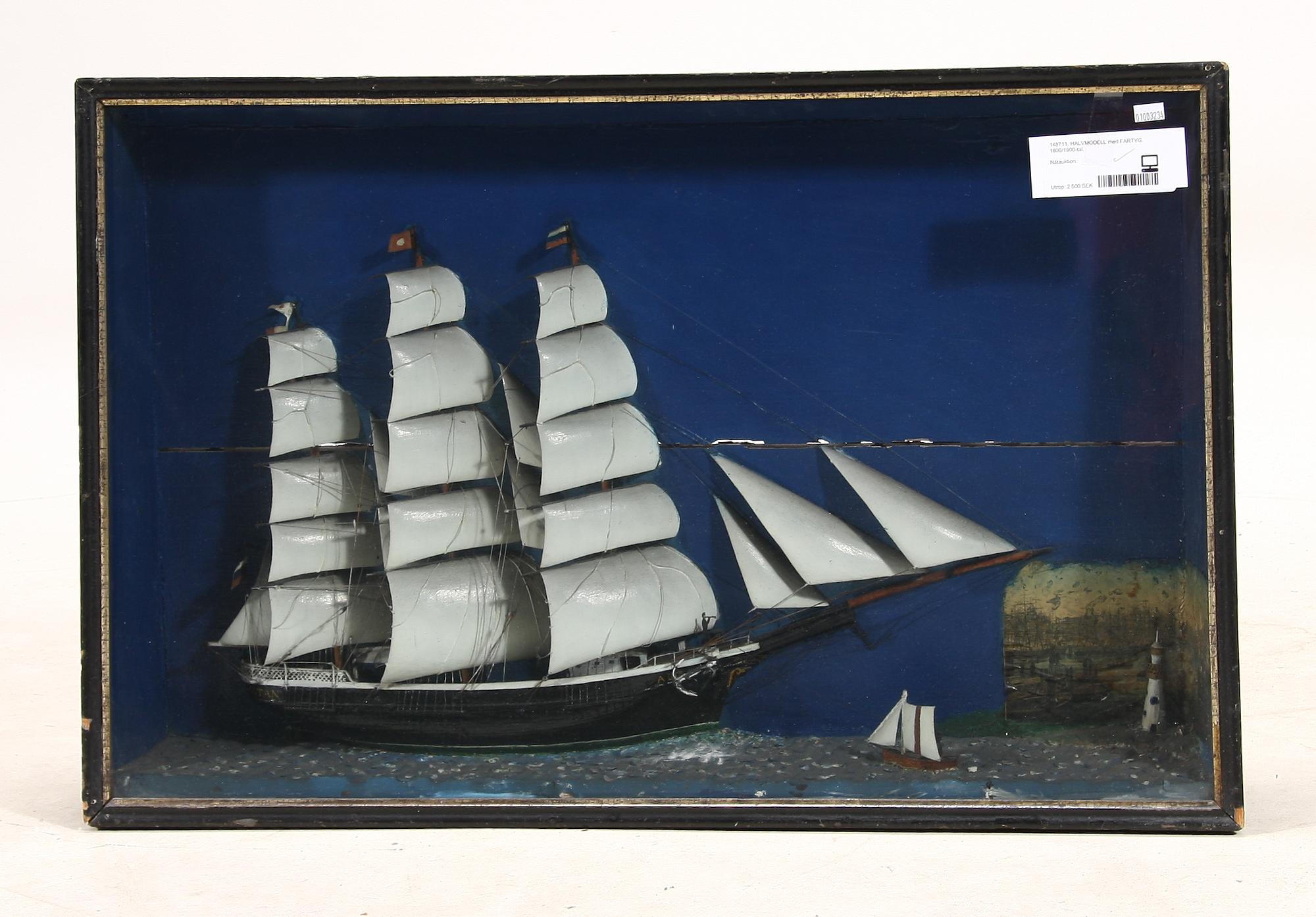 HALVMODELL med FARTYG. 1800/1900-tal.