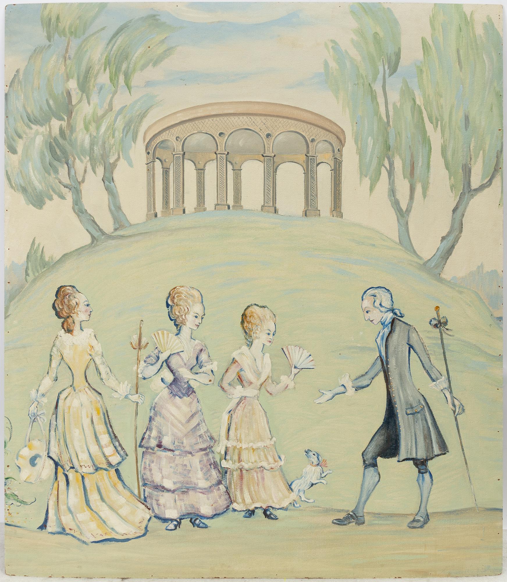 Wall panels, 3 pcs, 20th century, Motif from Hagaparken.