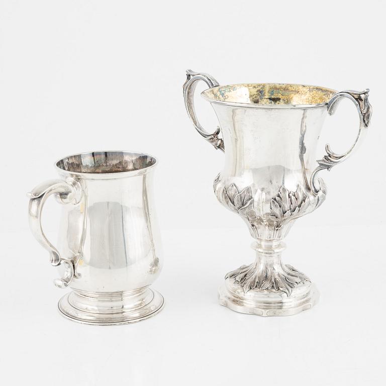 a silver tankard,  William & James Priest, London, 1772, and a silver cup, William Ker Reid, London, 1851.