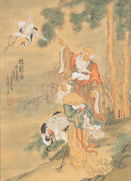 Unidentified artist, five Chinese paintings, watercolour on paper, 20th century.