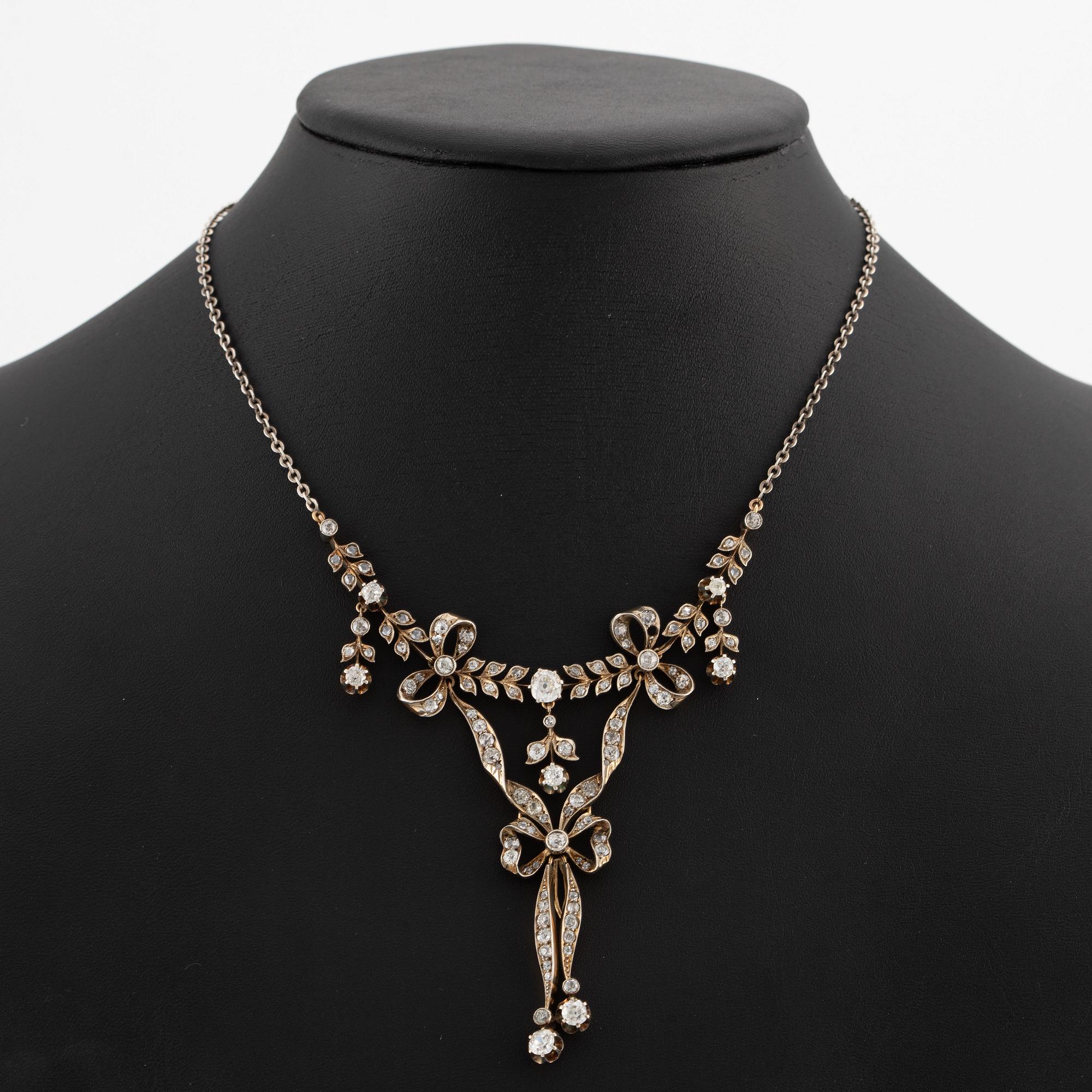 A necklace 14K gold and silver with old-cut diamonds.