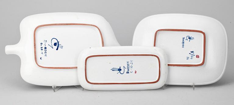 FAT, 3 st, fajans, Stig Lindberg, Karin Gustavsson och Franca Pugno, Gustavsberg sent 1940-tal.