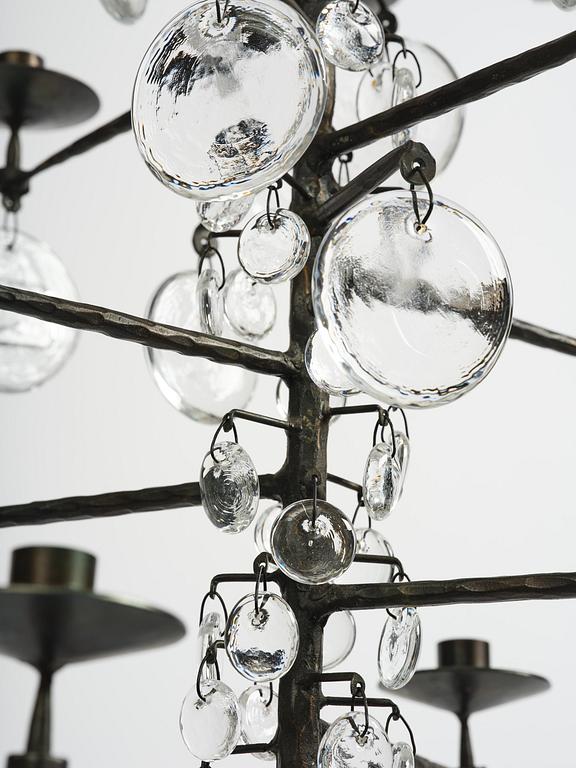 Erik Höglund, a wrought iron and glass chandelier, Boda Smide.