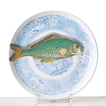 Piero Fornasetti, a set of six "Piscibus" porcelain plates, Milano, Italy.