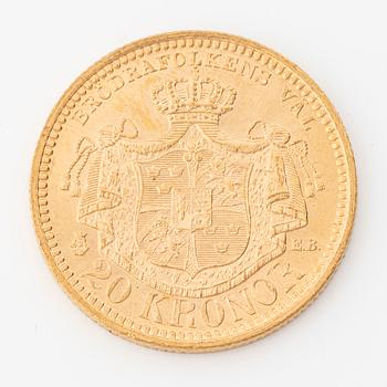 Gold coin, Oscar II, 20 kronor, type III, 1890.