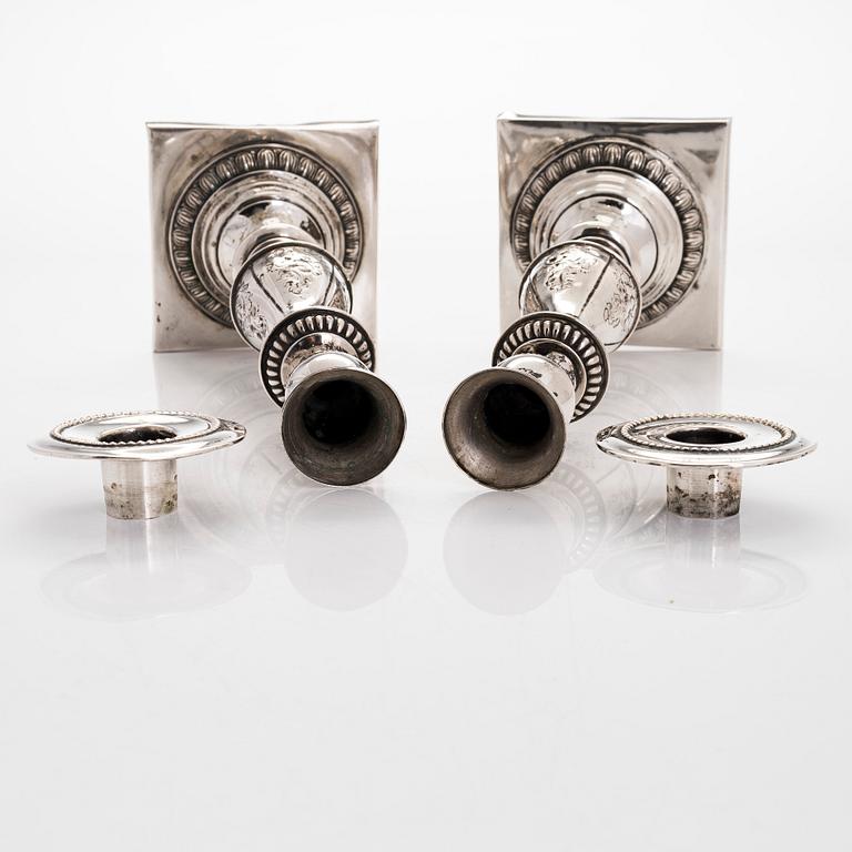 A pair of Sabbath candlesticks in low-grade silver, Poland. Unidentified makers mark.