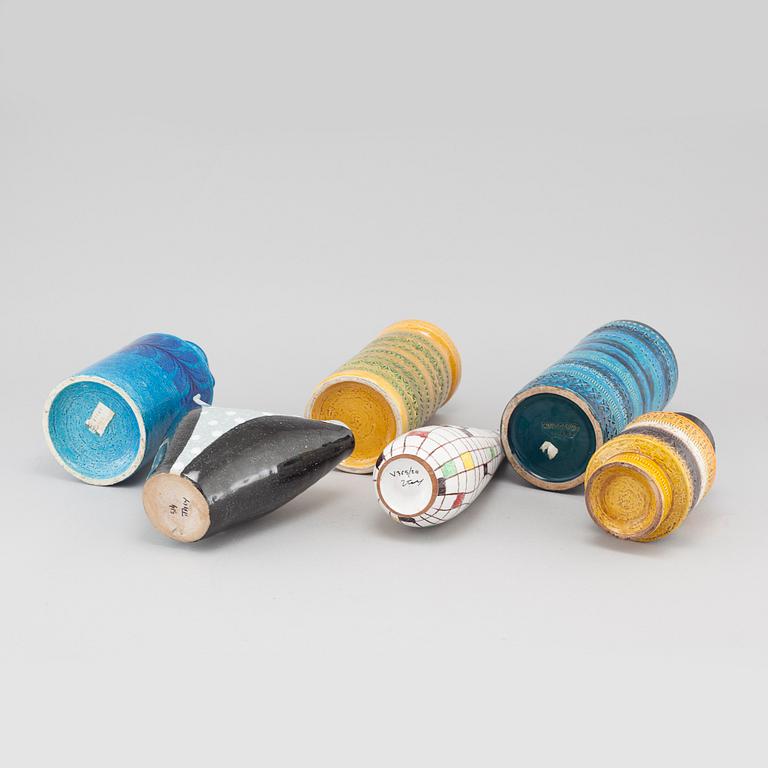 Six glazed ceramic vases, mainly by Bitossy, Italy, third quarter of the 20th century.