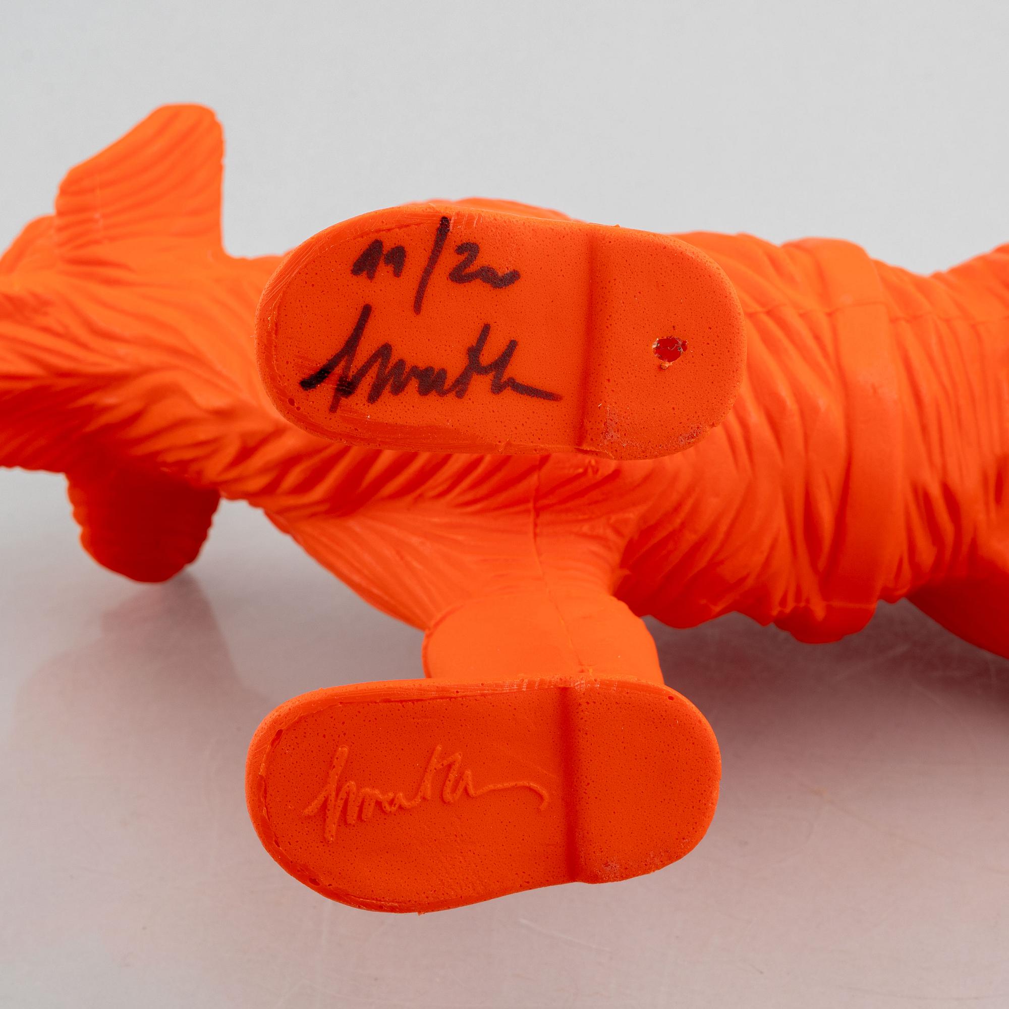 William Sweetlove,  "Cloned Schnauzer with water bottle". (Orange).