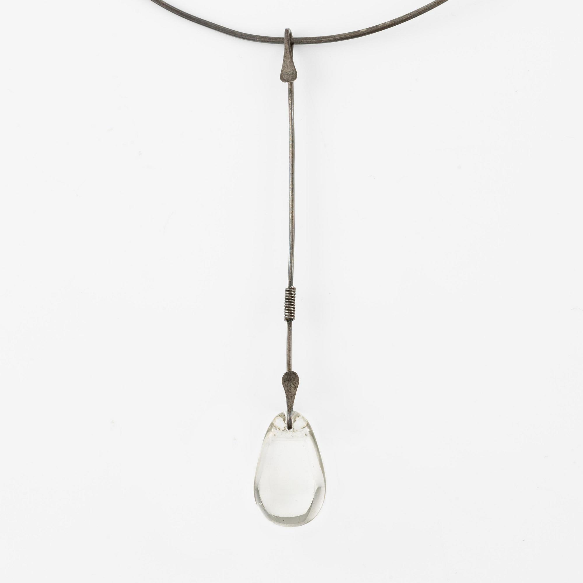 Vivianna Torun Bülow-Hübe, a necklace, silver with a glass drop, excecuted in her own studio most likely 1950's.