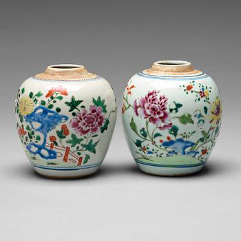 162. Two famille rose caddies, Qing dynasty, 18th century.