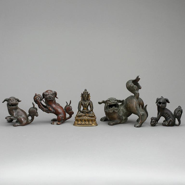 FIGURINER, 5 st, bl a brons, Kina, modern tillverkning.
