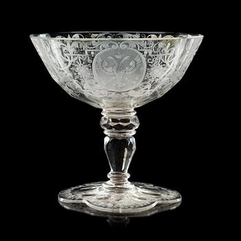 778. A Silesian engraved armorial sweet meat goblet, 1740's.