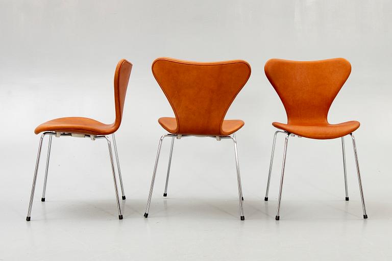 Arne Jacobsen, chairs, 6 pcs, "Seven", Fritz Hansen, Denmark late 20th century.