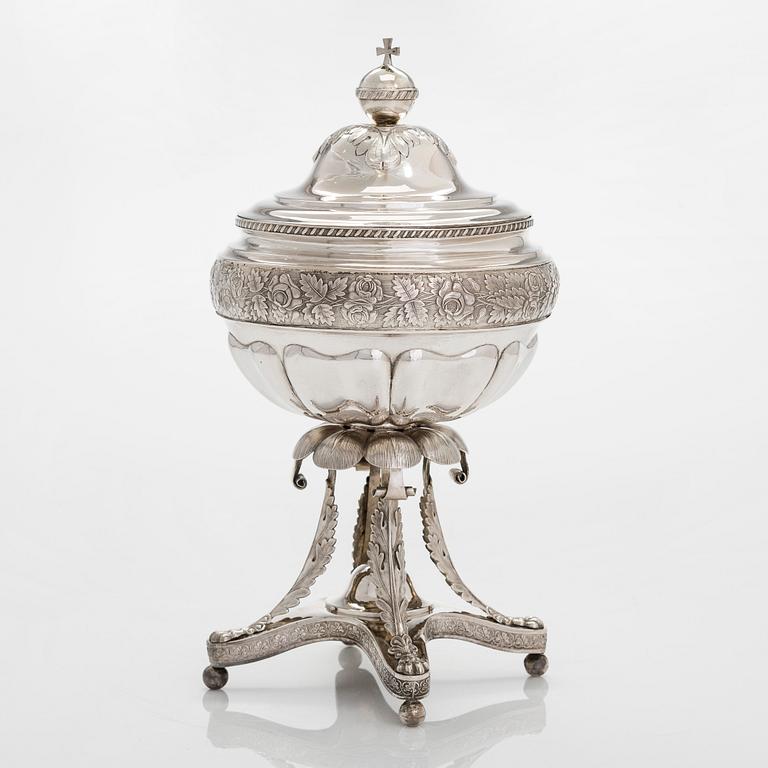 A lidded silver sugar bowl, maker's mark of Carl Johan Österman, Turku, Finland 1842.