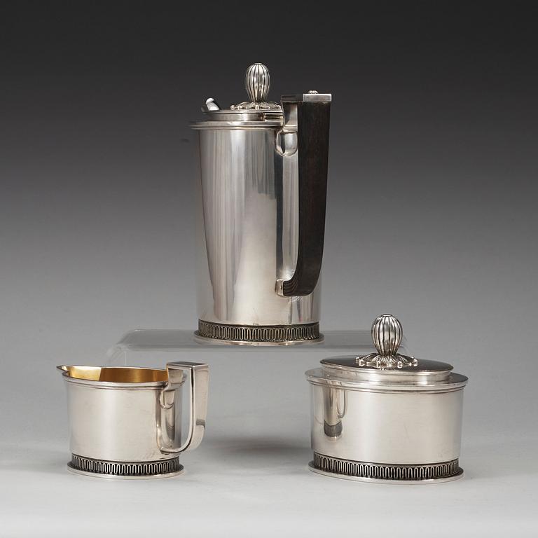 A C.F. Carlman three pieces of coffee service, Stockholm 1947.