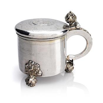 212. Friedrich Richter, dryckeskanna, delvis förgyllt silver, Stockholm (verksam 1668-1700). Barock.