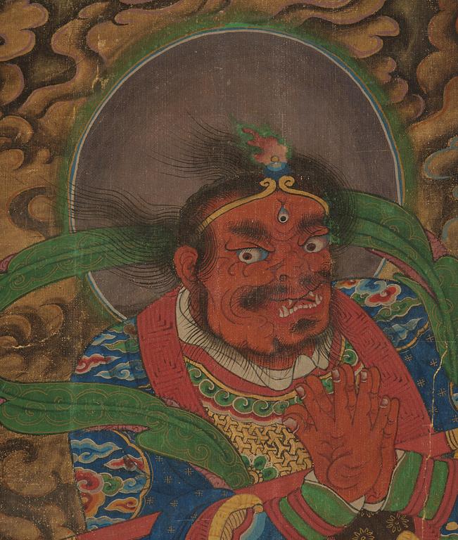 Two Chinese scroll paintings of Heavenly and Earthly Deities from the Water-Land Ritual, late Qing dynasty.