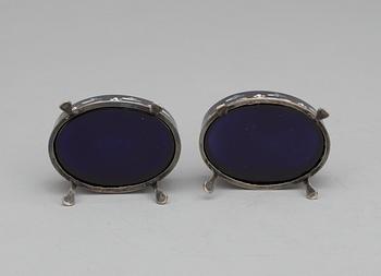 SALTKAR, ett par, silver och glas. G.G.Rehnberg, Norrköping 1797-1823.
