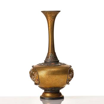 A gold-lacquer, silver moutned Shibayama style vase, Meiji period (1868-1912).