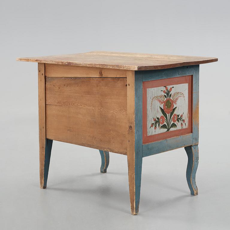 A painted pine table marked E.S.D 1833.