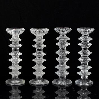Timo Sarpaneva, a set of five glass candle sticks, 'Festivo', Iittala, Finland. Designed 1966.