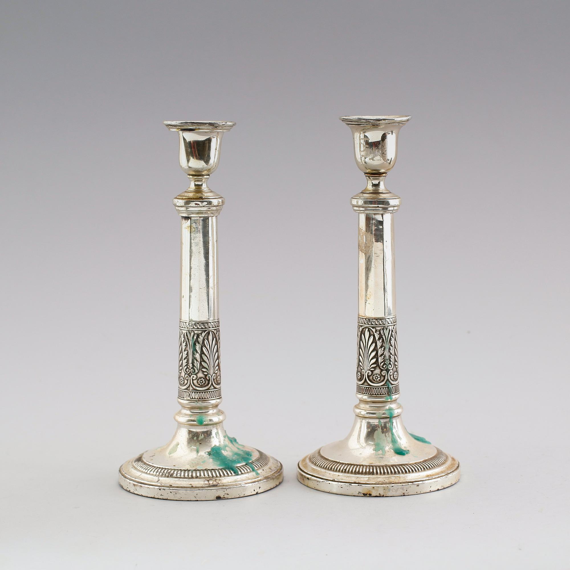 LJUSSTAKAR, 1 par, argent haché, 1800-talets första hälft.