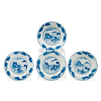 466. A set of four blue and white dishes, Qing dynasty, Kangxi (1662-1722).